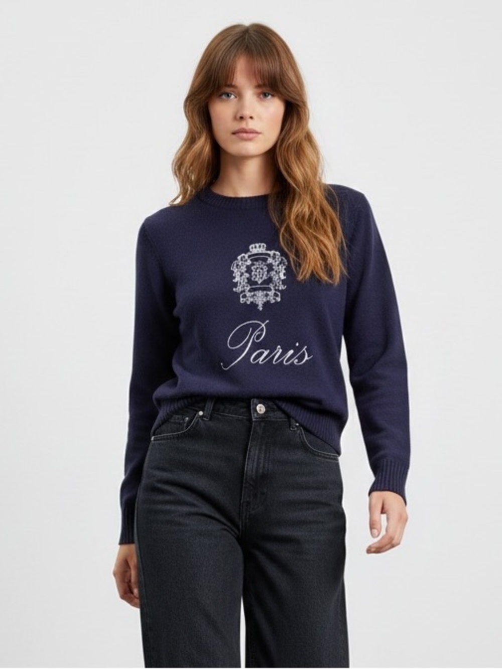1600 • Deep Navy Ultra Soft Embroidered PARIS Sweater
